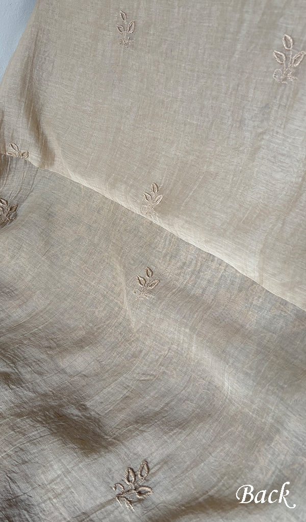 Women's Lakhnavi Handcrafted Mul Chanderi Unstitched Chikankari Full Suit Material - HONC0321754