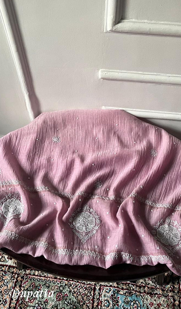 Mehar Women's Lakhnavi Handcrafted Mul Chanderi Semi - Stitched Kurta And Dupatta Set - HONC0596464