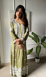 Load image into Gallery viewer, Women&#39;s Lucknowi Handcrafted Modal Cotton Chikankari Anarkali Dress - HONC0303897
