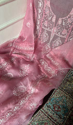将图像加载到图库查看器中， Women's Lakhnavi Handcrafted Pure Organza Chikankari Semi - Stitched Kurta And Dupatta Set- HONC0310095