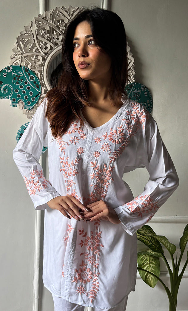 Nasrin Women's Lakhnavi Handcrafted Modal Cotton Chikankari Top - HONC0276601