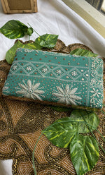 将图像加载到图库查看器中， Teal Green Chikankari Embroidered Clutch Bag - HONC0263107
