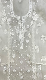 将图像加载到图库查看器中， Lucknowi Handcrafted Pure Organza Silk Chikankari Semi-Stitched Kurti Fabric - HONC0215646
