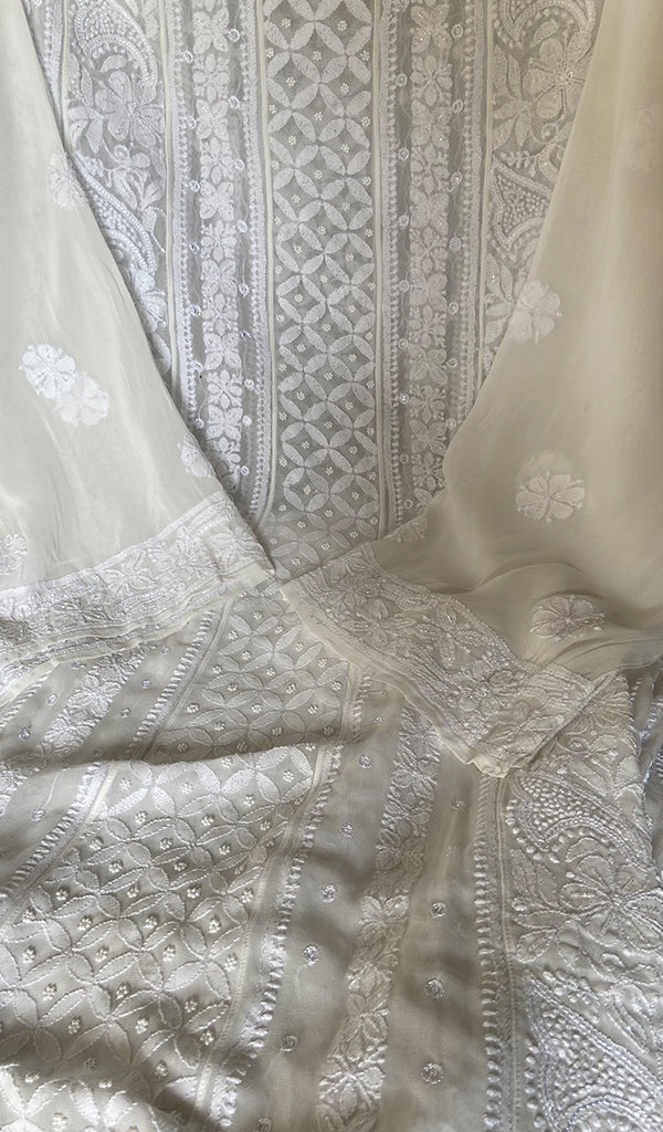 Women's Lucknowi Handcrafted Viscose Georgette Semi - Stitched Chikankari Anarkali and Dupatta Set- HONC0370133