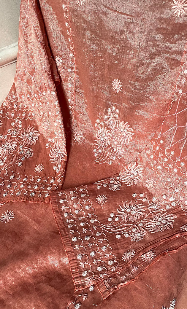 Women's Lakhnavi Handcrafted Tissue Chanderi Semi-Stitched Anarkali And Dupatta Set - HONC0323638