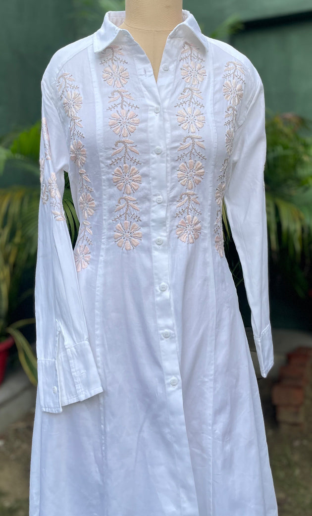 Niyat Women's Lucknowi Handcrafted Cotton Chikankari Long Dress - HONC0303761
