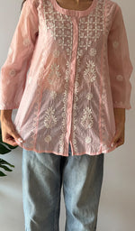 将图像加载到图库查看器中， Vaanya Women's Lakhnavi Handcrafted Mul Chanderi Chikankari Top - HONC03345789