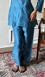 Load image into Gallery viewer, Riddhi Women's Lakhnavi Handcrafted Chanderi Silk Chikankari Top And Pant Set - HONC0360723