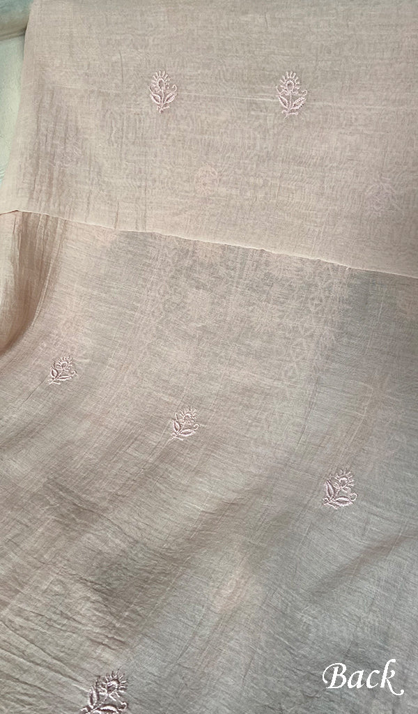 Women's Lakhnavi Handcrafted Mul Chanderi Unstitched Chikankari Full Suit Material - HONC0345055