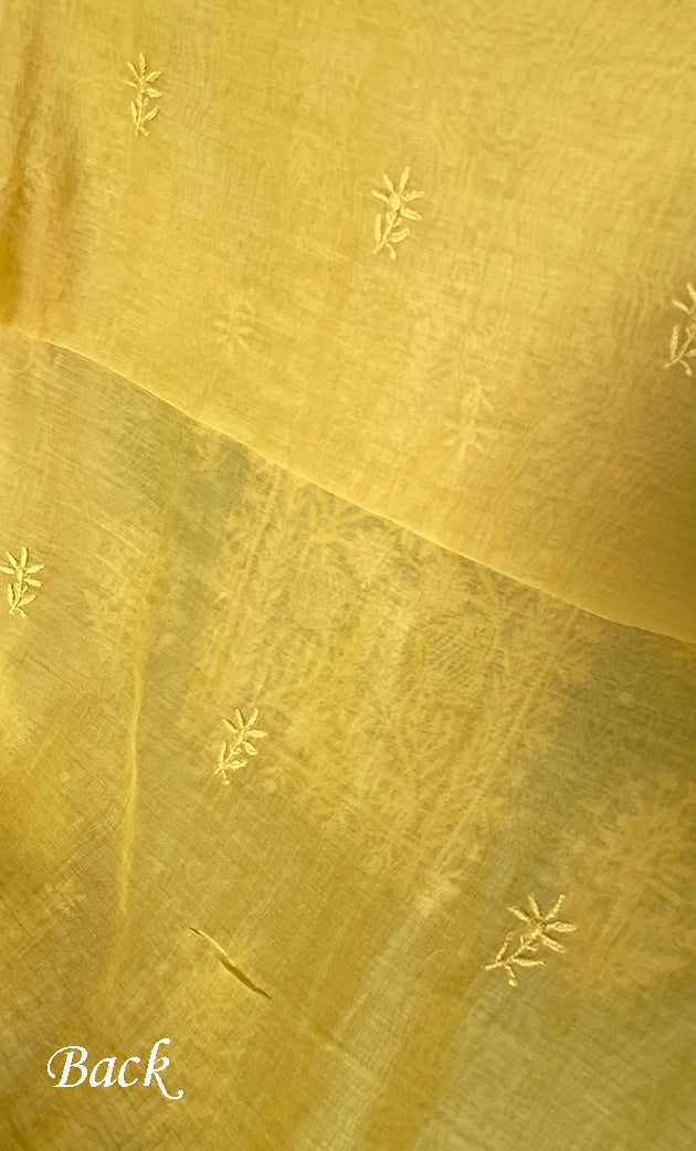 Women's Lakhnavi Handcrafted Mul Chanderi Unstitched Chikankari Full Suit Material - HONC0306982