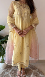 将图像加载到图库查看器中， Women's Lucknowi Handcrafted Pure Organza Silk Stitched Chikankari Kurta, Dupatta With Pant Set- HONC0368442