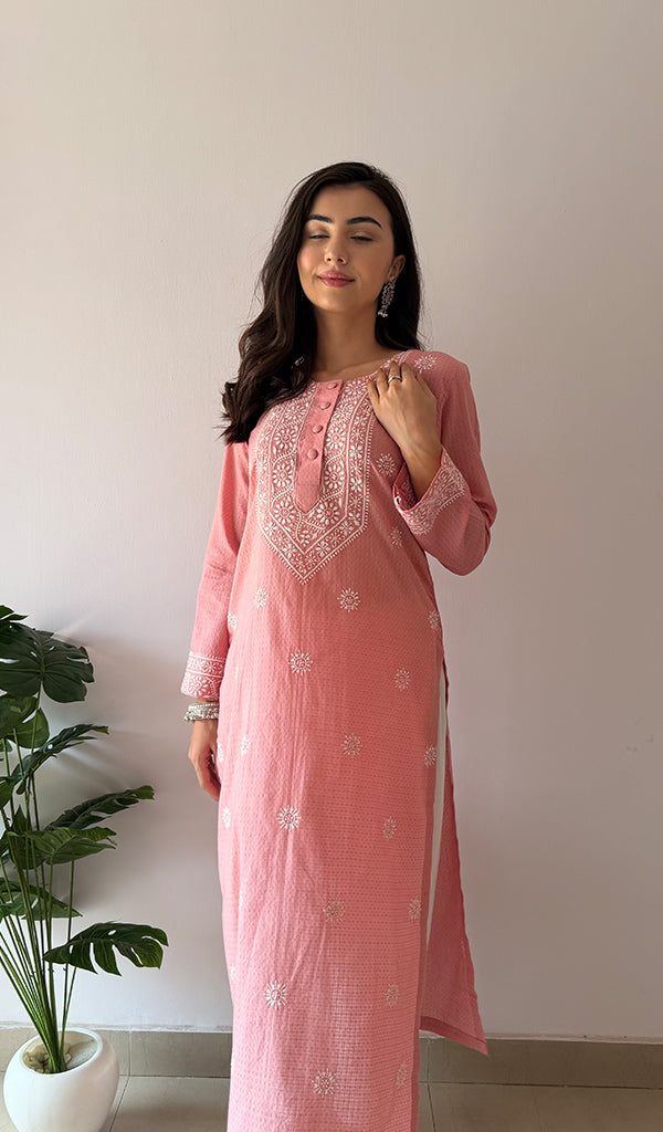 Prisha Women's Lakhnavi Handcrafted Cotton Chikankari Kurti - HONC0341089