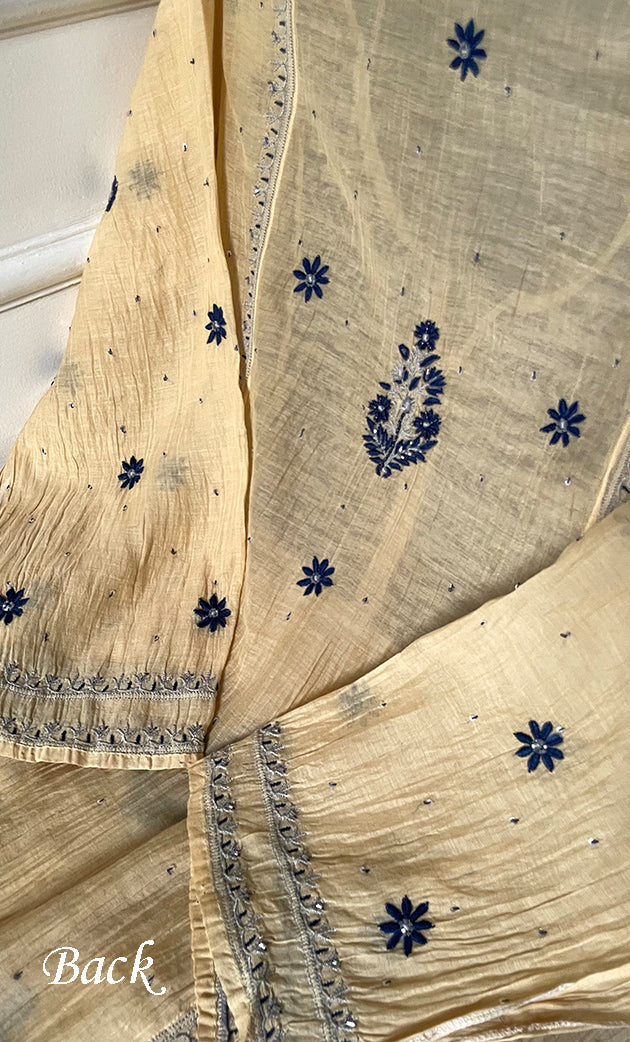 Women's Lakhnavi Handcrafted Mul Chanderi Semi-Stitched Kurta And Dupatta Set - HONC0286654