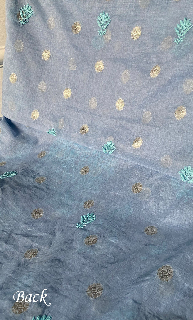 Women's Lakhnavi Handcrafted Mul Chanderi Unstitched Chikankari Full Suit Material - HONC0316858