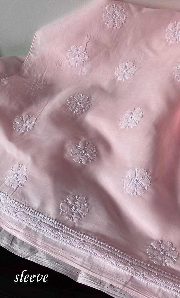 Women's Lakhnavi Handcrafted Cotton Chikankari Unstitched Kurti Fabric - HONC0318476