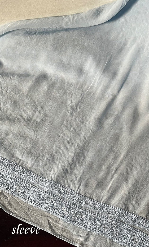 Lucknowi Handcrafted Viscose Georgette Chikankari Unstitched Men's Kurta Fabric - HONC0282445