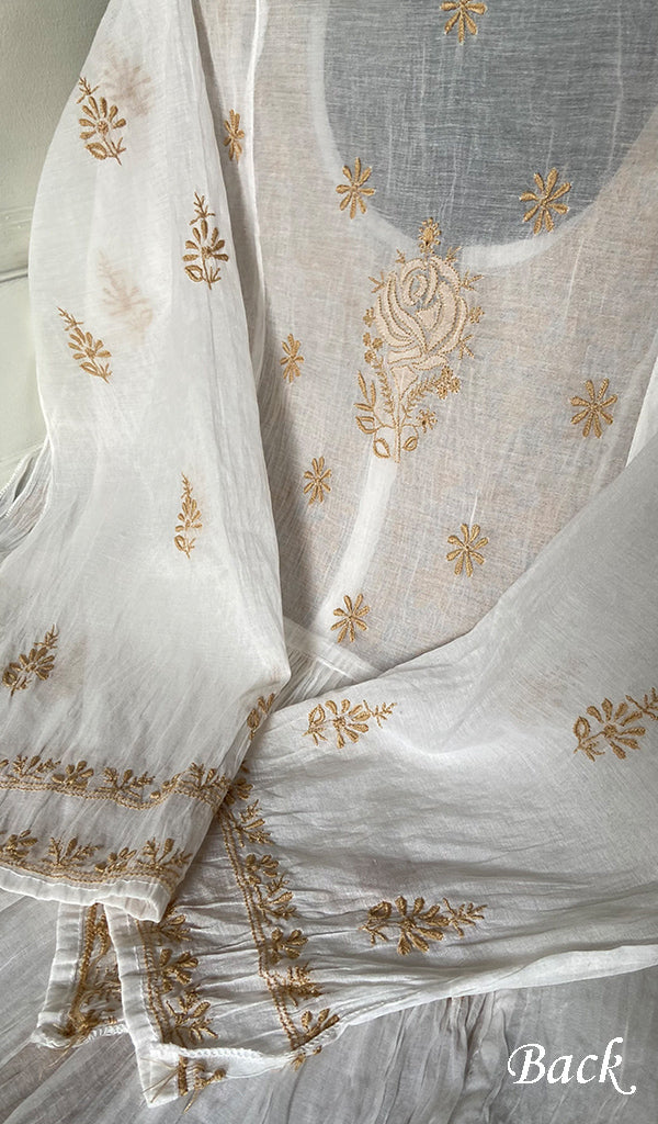 Women's Lakhnavi Handcrafted Mul Chanderi Semi - Stitched Kurta And Dupatta Set - HONC0274495