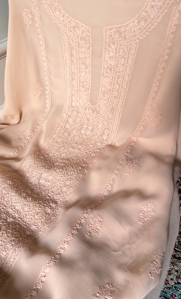 Women's Lakhnavi Handcrafted Viscose Georgette Chikankari Full Suit Material - HONC03125588