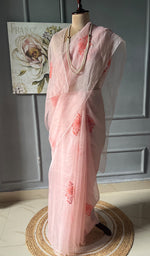 Load image into Gallery viewer, Women&#39;s Lucknowi Handcrafted Pure Organza Silk Chikankari Saree - HONC0294652
