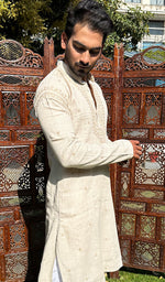 Load image into Gallery viewer, Men's Lucknowi Handcrafted Cotton Chikankari Kurta - HONC0337489