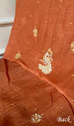 Orange Pure Mul Chanderi Chikankari 3 Pc Unstitched Suit Set