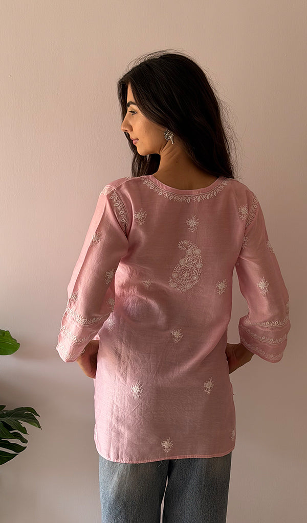 Eshita Women's Lakhnavi Handcrafted Mul Chanderi Chikankari Top - HONC0329115