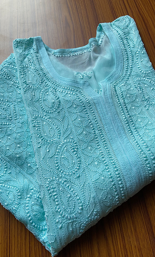 Turquoise Lucknowi Chikankari kurtas