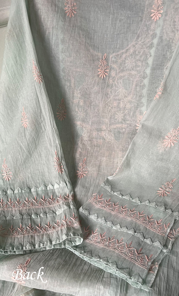 Women's Lakhnavi Handcrafted Mul Chanderi Semi - Stitched Kurta And Dupatta Set - HONC0303406
