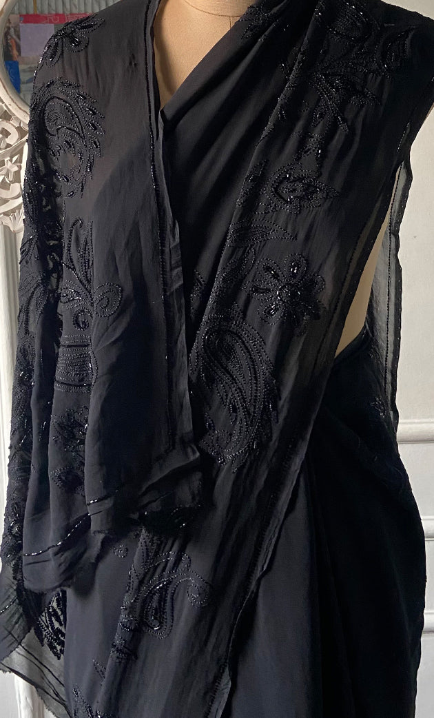 Women's Lakhnavi Handcrafted Viscose Georgette Chikankari Saree - HONC0256156