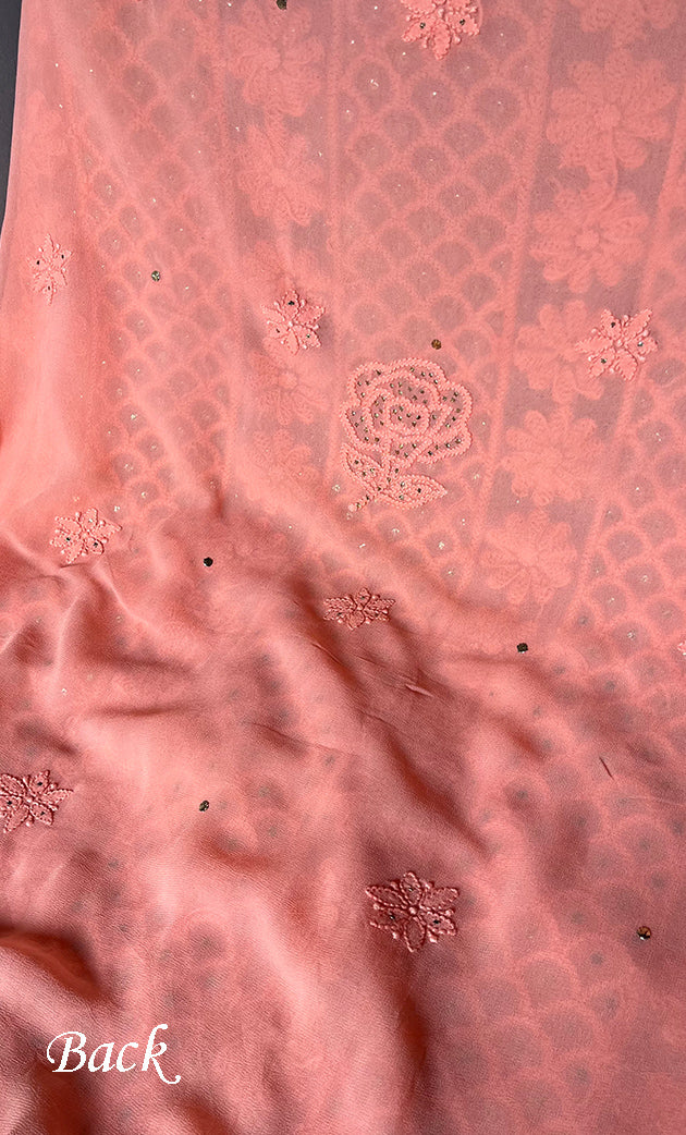 Women's Lakhnavi Handcrafted Viscose Georgette Chikankari Full Suit Material - HONC0271112