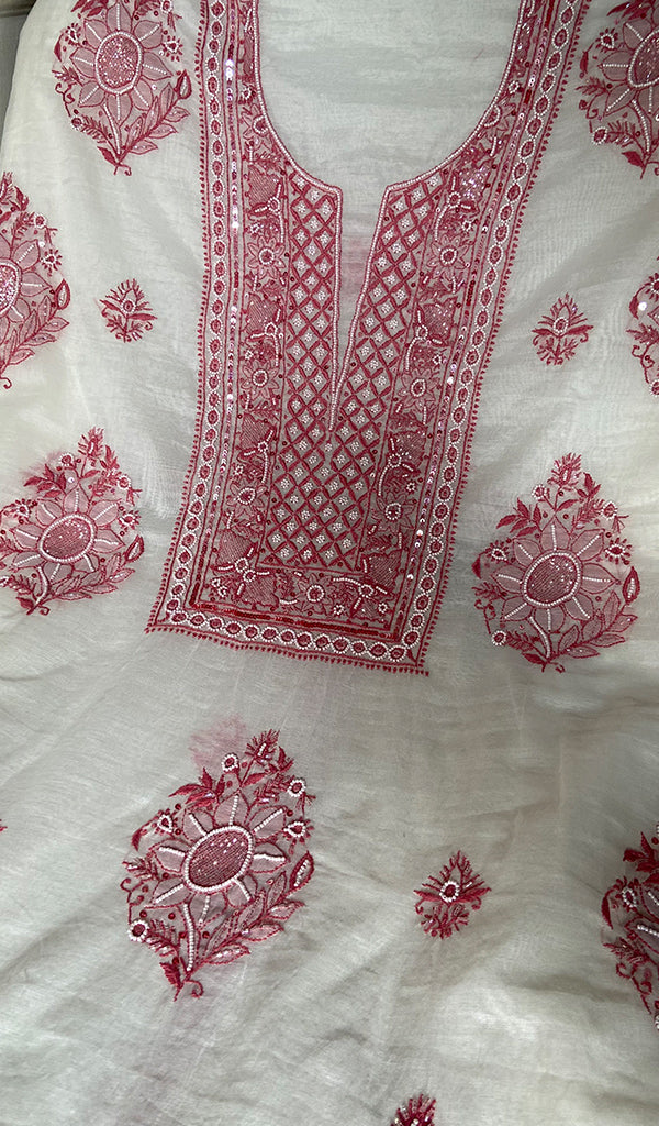 Women's Lakhnavi Handcrafted Mul Chanderi Unstitched Kurta And Dupatta Set - HONC0369369