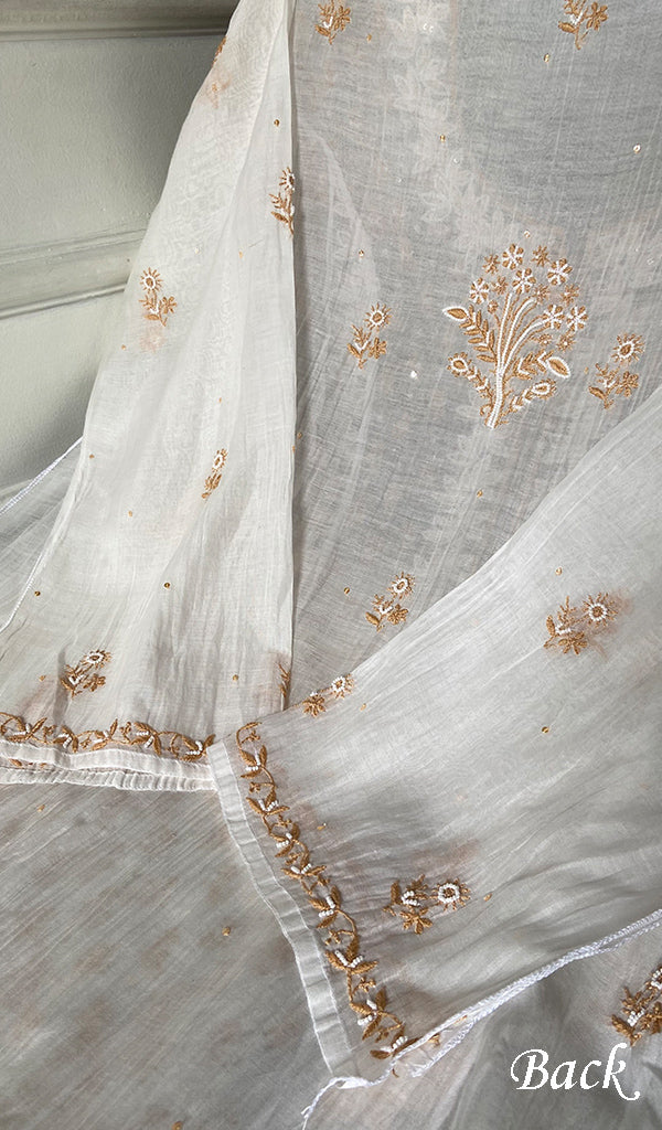 Saziya Women's Lakhnavi Handcrafted Mul Chanderi Semi - Stitched Kurta And Dupatta Set - HONC0357404