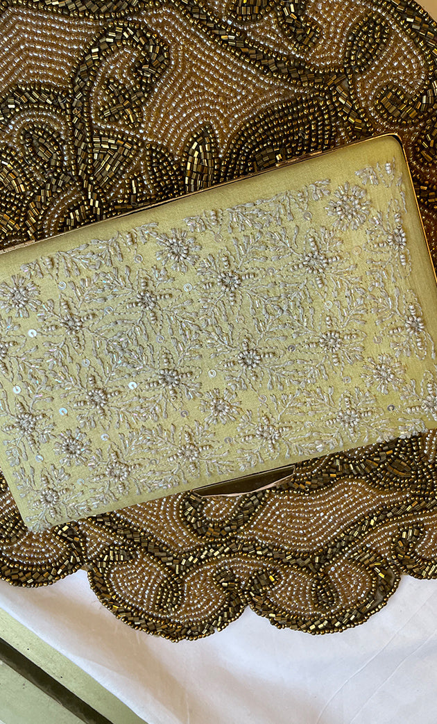 Green Chikankari Embroidered Clutch - HONC0313592