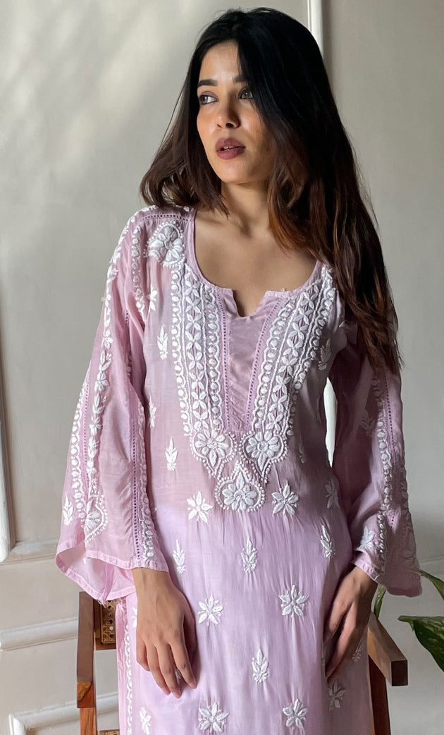 Women's Lucknowi Handcrafted Muslin Chikankari Kurti - HONC0292558
