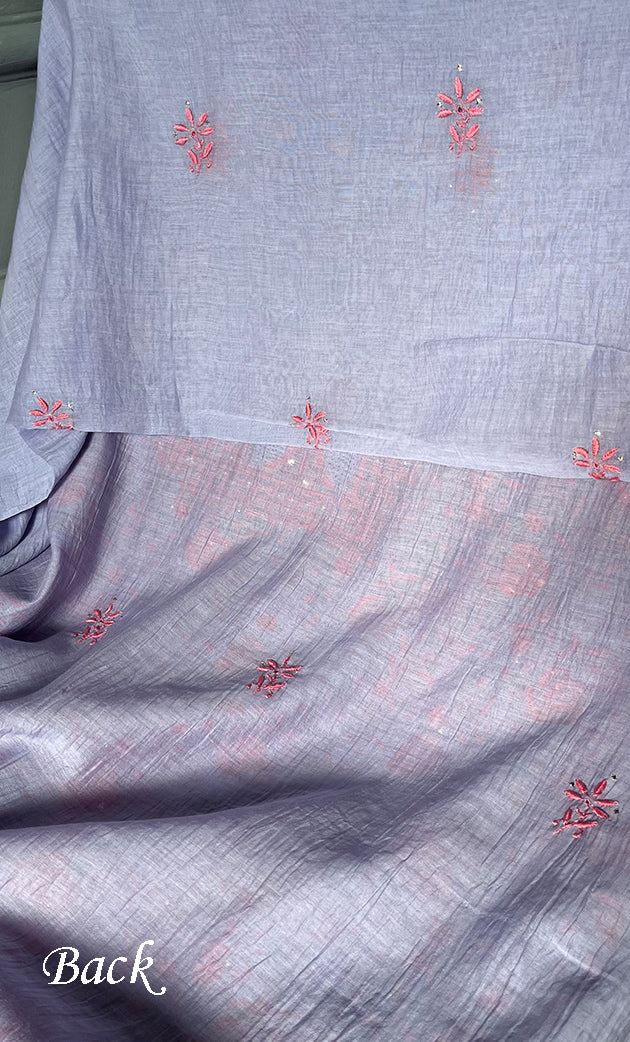 Women's Lakhnavi Handcrafted Mul Chanderi Unstitched Kurta And Dupatta Set- HONC0280892