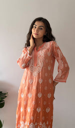 Load image into Gallery viewer, Women's Lucknowi Handcrafted Mul Chanderi Stitched Chikankari Kurta And Plazzo Set- HONC0379063