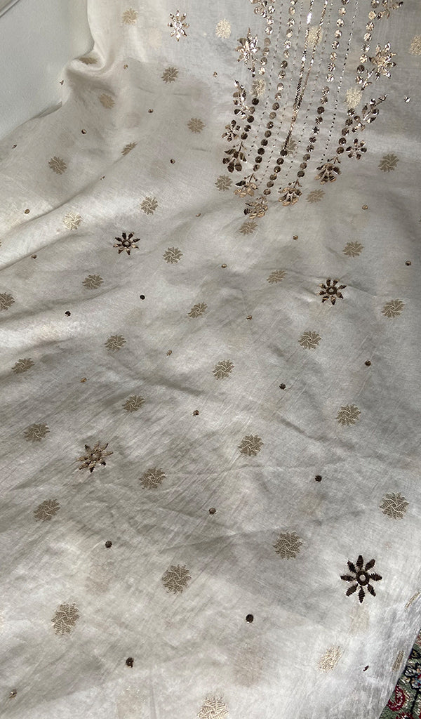 Women's Lakhnavi Handcrafted Mul Chanderi Unstitched Kurta And Dupatta Set- HONC0312942