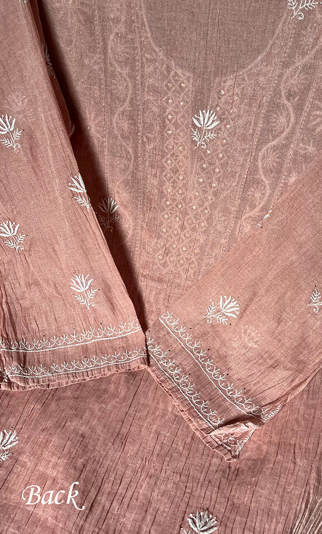 Women's Lakhnavi Handcrafted Tissue Chanderi Semi - Stitched Kurta And Dupatta Set - HONC0270643