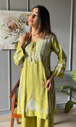 Load image into Gallery viewer, Women&#39;s Lakhnavi Handcrafted Modal Cotton Chikankari Kurta And Pant Set - HONC0300580

