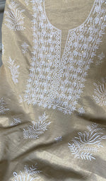 Load image into Gallery viewer, Women's Lakhnavi Handcrafted Tissue Chanderi Unstitched Chikankari Kurta And Dupatta Set - HONC0359998