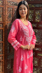 Load image into Gallery viewer, Women&#39;s Lucknowi Handcrafted Muslin Chikankari Kurti - HONC0209837
