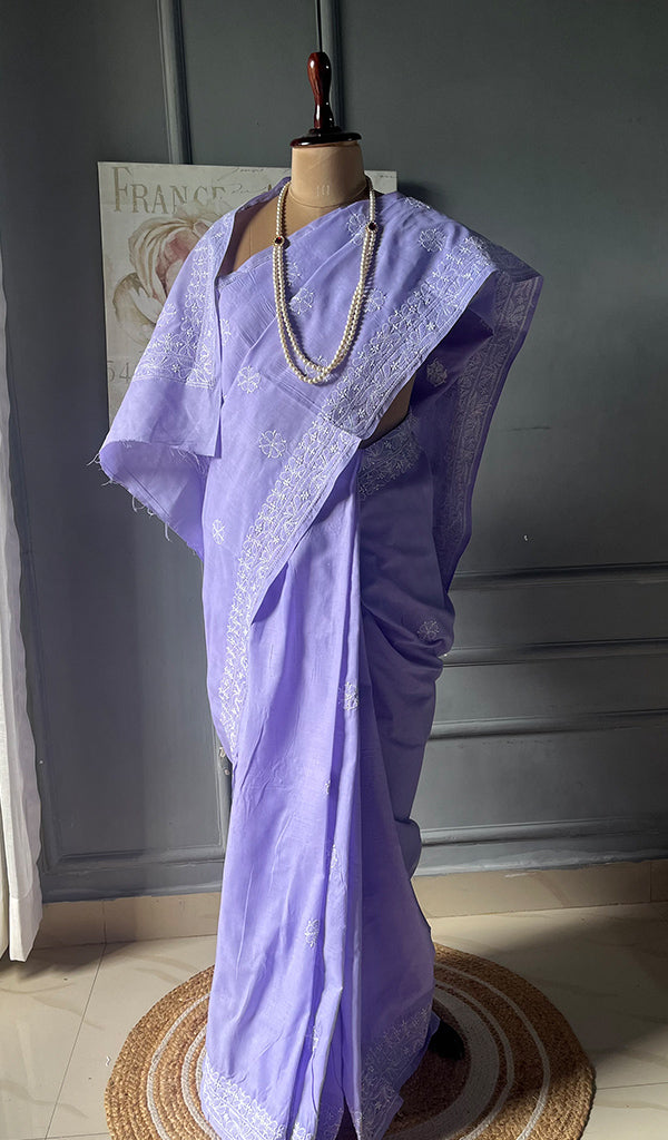 Fairoz Women's Lakhnavi Handcrafted Cotton Chikankari Saree - HONC0311933