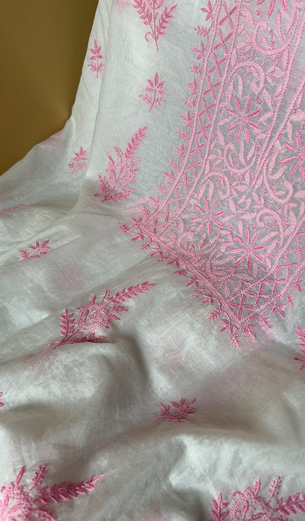 Women's Lakhnavi Handcrafted Mul Chanderi Unstitched Kurta And Dupatta Set - HONC0369033