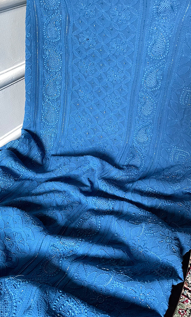 Women's Lakhnavi Handcrafted Viscose Georgette Chikankari Full Suit Material - HONC0274223