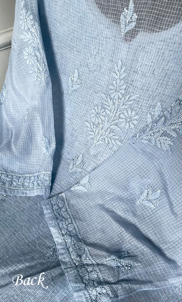 Women's Lakhnavi Handcrafted Kota Cotton Semi - Stitched Kurta And Dupatta Set- HONC0314213