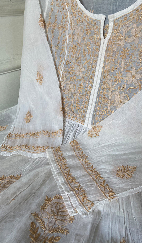 Women's Lakhnavi Handcrafted Mul Chanderi Semi - Stitched Kurta And Dupatta Set - HONC0303401