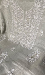 Load image into Gallery viewer, Women's Lakhnavi Handcrafted Tissue Chanderi Unstitched Chikankari Kurta And Dupatta Set - HONC0332080