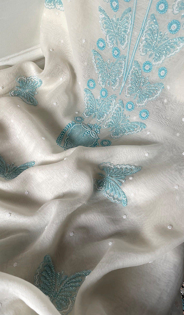 Titli Women's Lakhnavi Handcrafted Unstitchd Mul Chanderi Kurta And Dupatta Set - HONC0330019