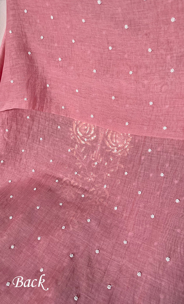 Women's Lakhnavi Handcrafted Mul Chanderi Unstitched Chikankari Full Suit Material - HONC0311935