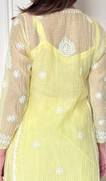 Ira Women's Lucknowi Handcrafted Mul Chanderi Stitched Chikankari Kurta And Plazzo Set .